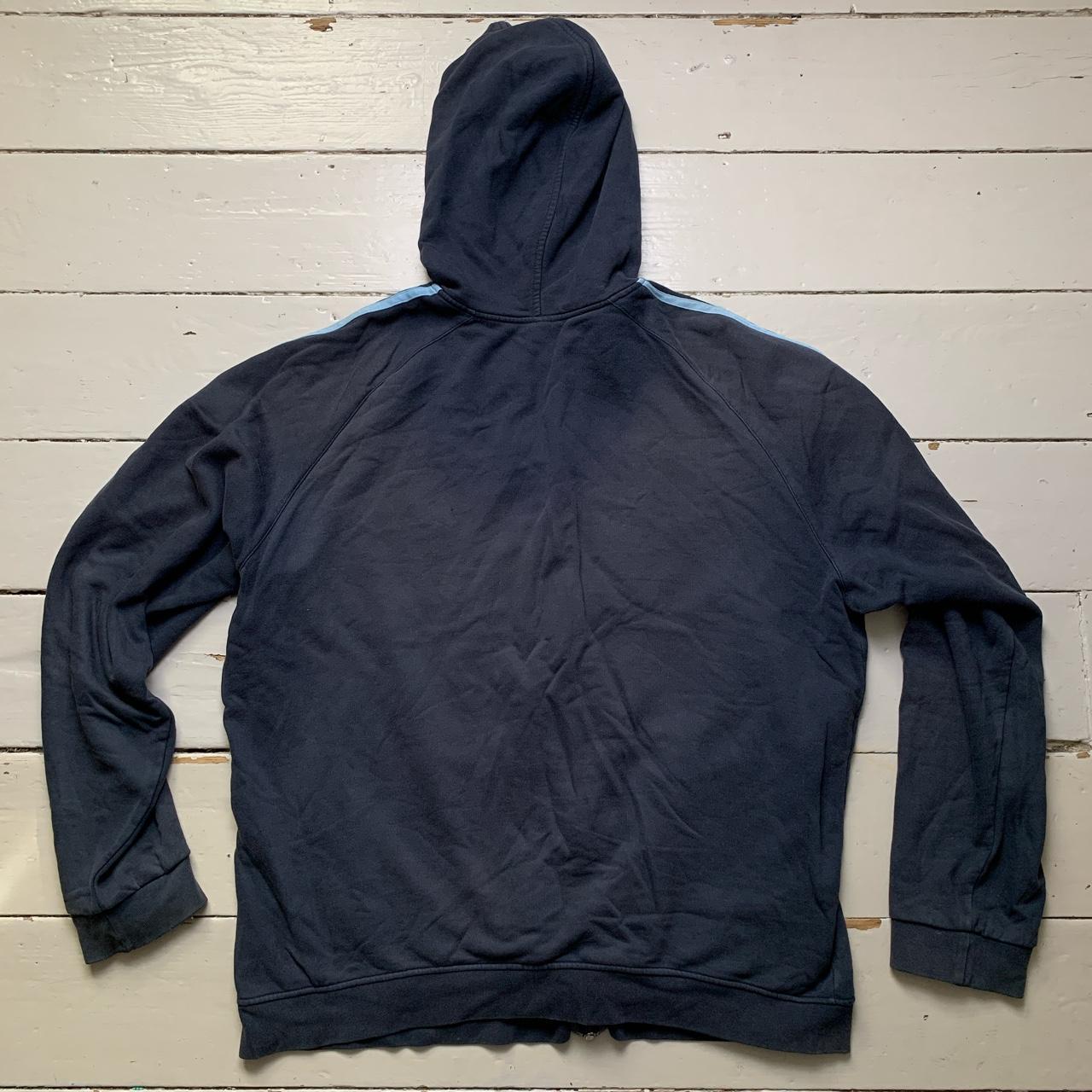 Adidas Essentials Vintage 3 Stripe Hoodie Navy and Baby Blue