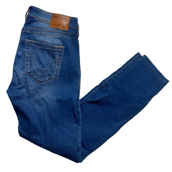 True Religion Jennie Slim Womens Navy and Gold Stitch Jeans (28W)