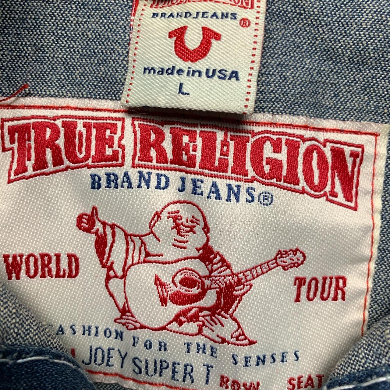 True Religion Joey Super T Big Contrast Stitch Navy and White Denim Jacket