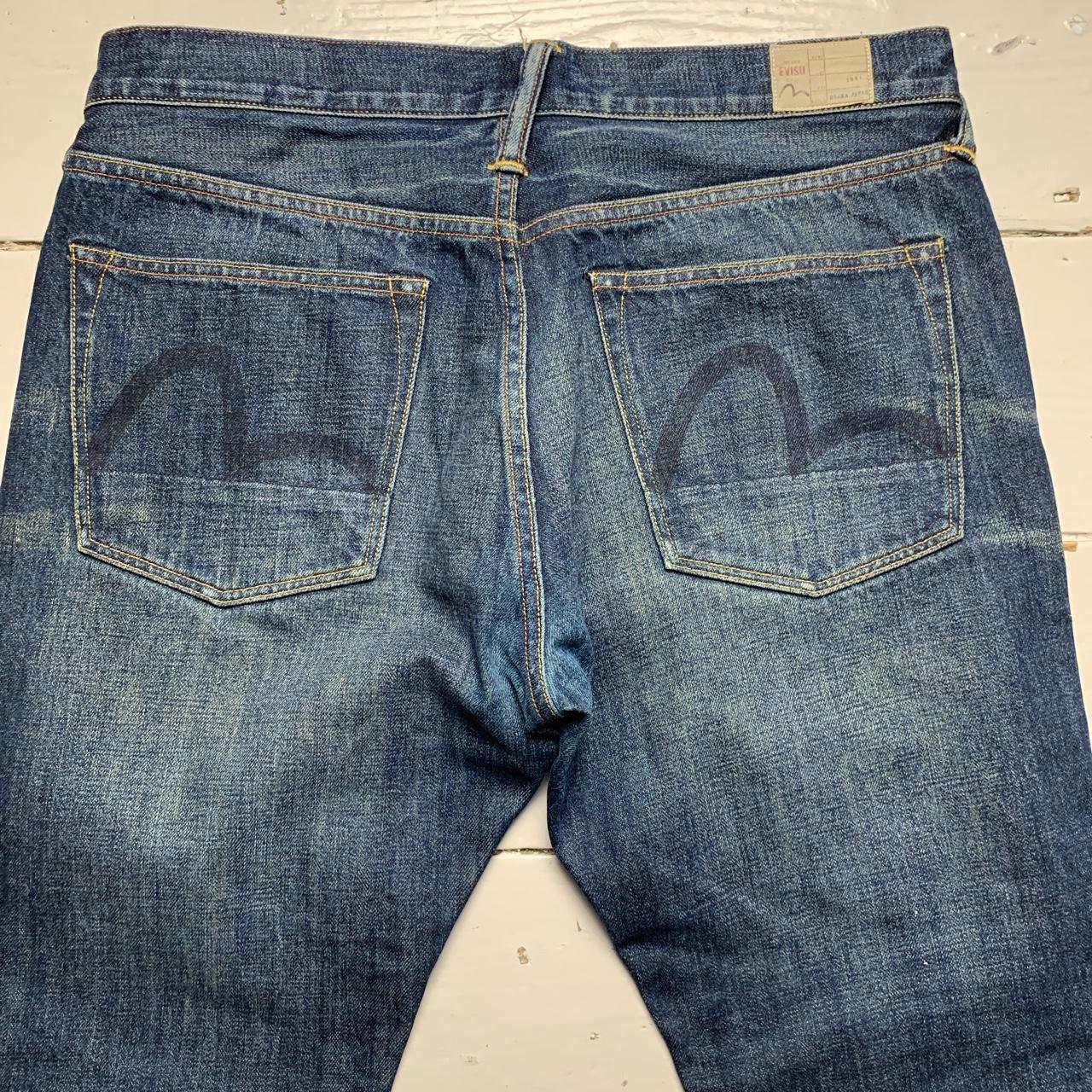 Evisu Vintage Navy and Black Daicock Swoosh Jeans