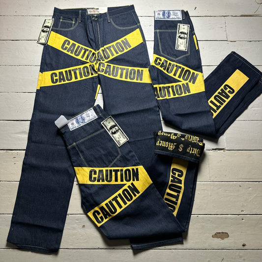 Dirty Money Vintage Caution Print Jeans