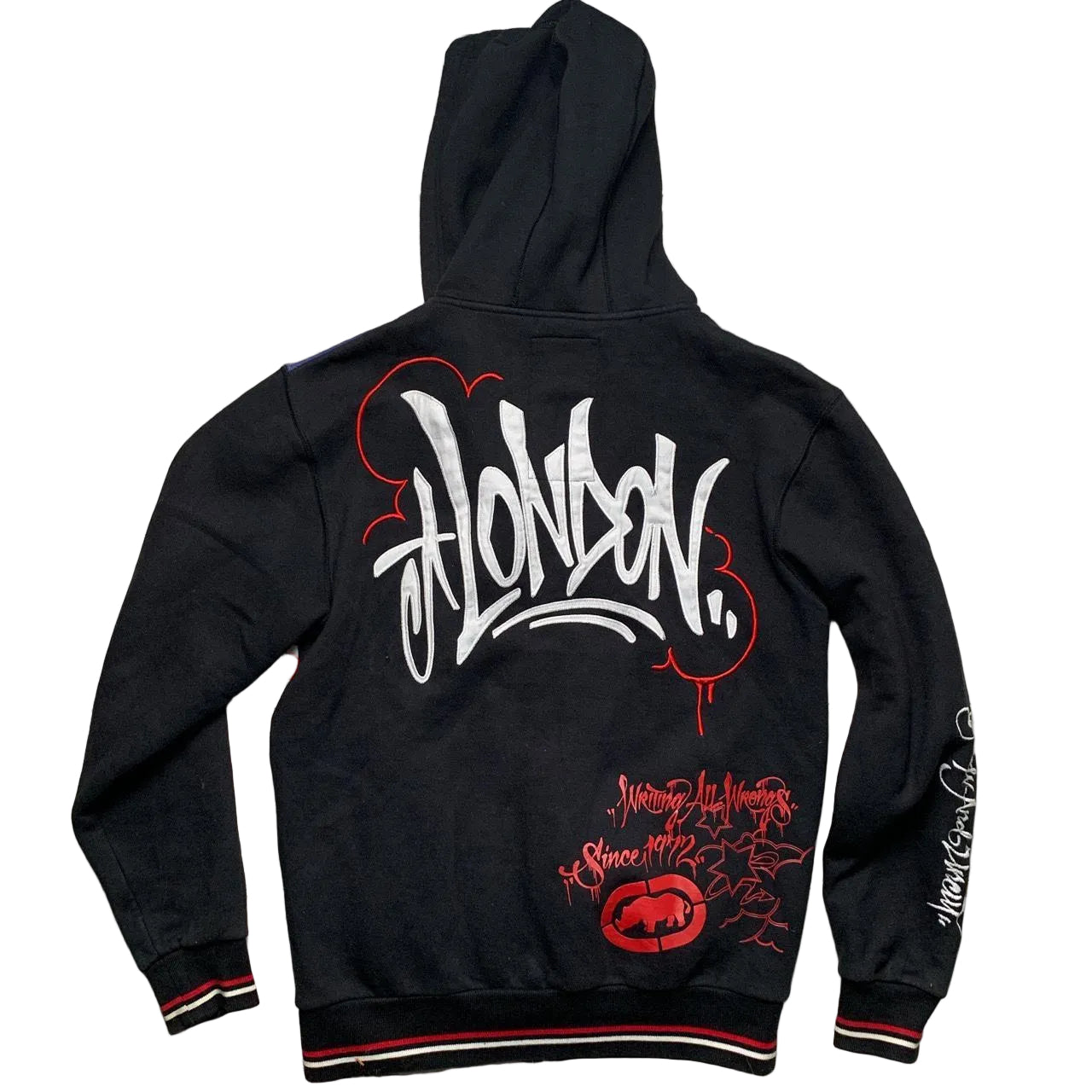 Ecko London Vintage Unlimited Black Blue and Red Graffiti Hoodie