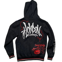 Ecko London Vintage Unlimited Black Blue and Red Graffiti Hoodie