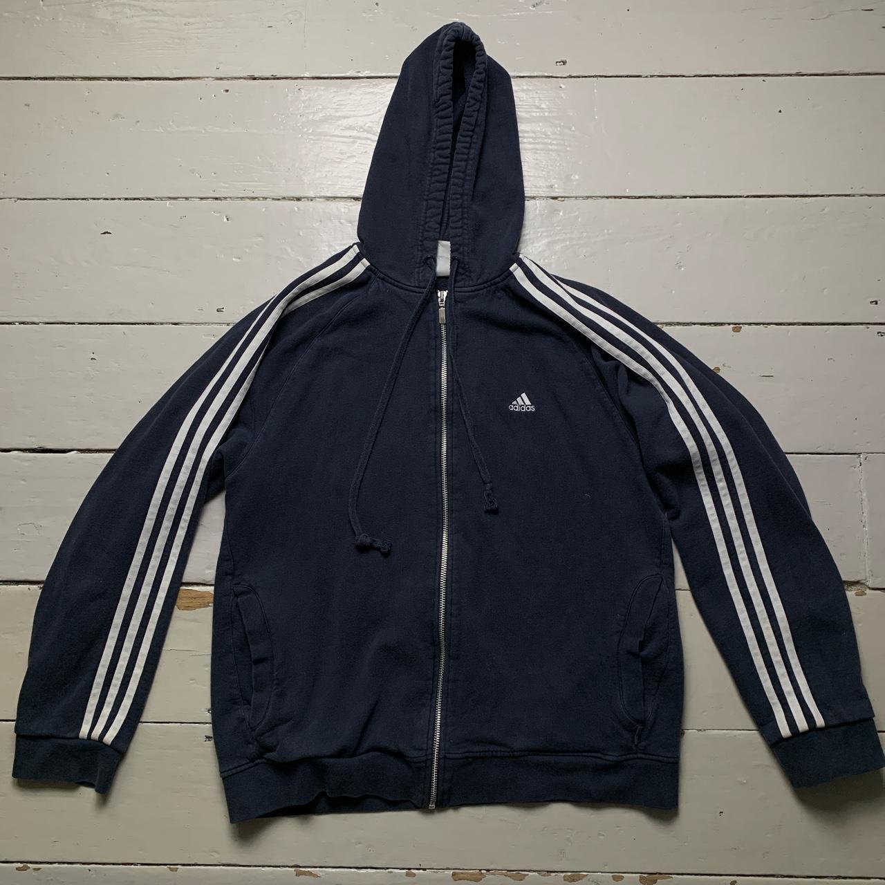 Adidas Vintage 3 Stripe Navy and White Hoodie