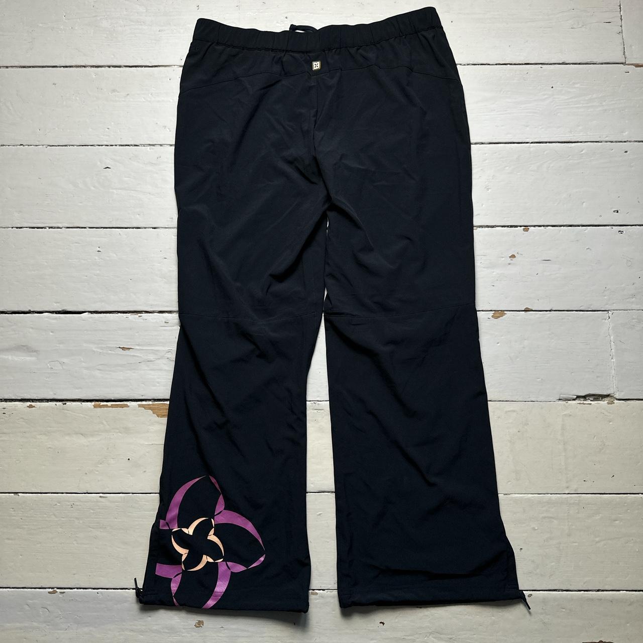 Nike Vintage Swoosh Black White and Floral Baggy Parachute Track Pant Bottoms