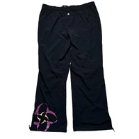 Nike Vintage Swoosh Black White and Floral Baggy Parachute Track Pant Bottoms( XL)