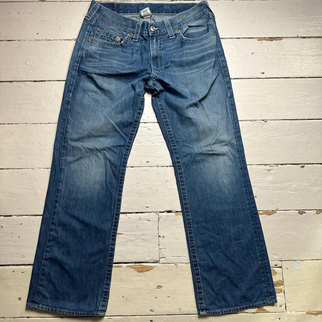 True Religion Bobby Baggy Blue White Stitch Jeans