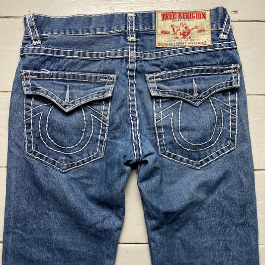True Religion Big White Stitch Blue Billy Super T Jeans