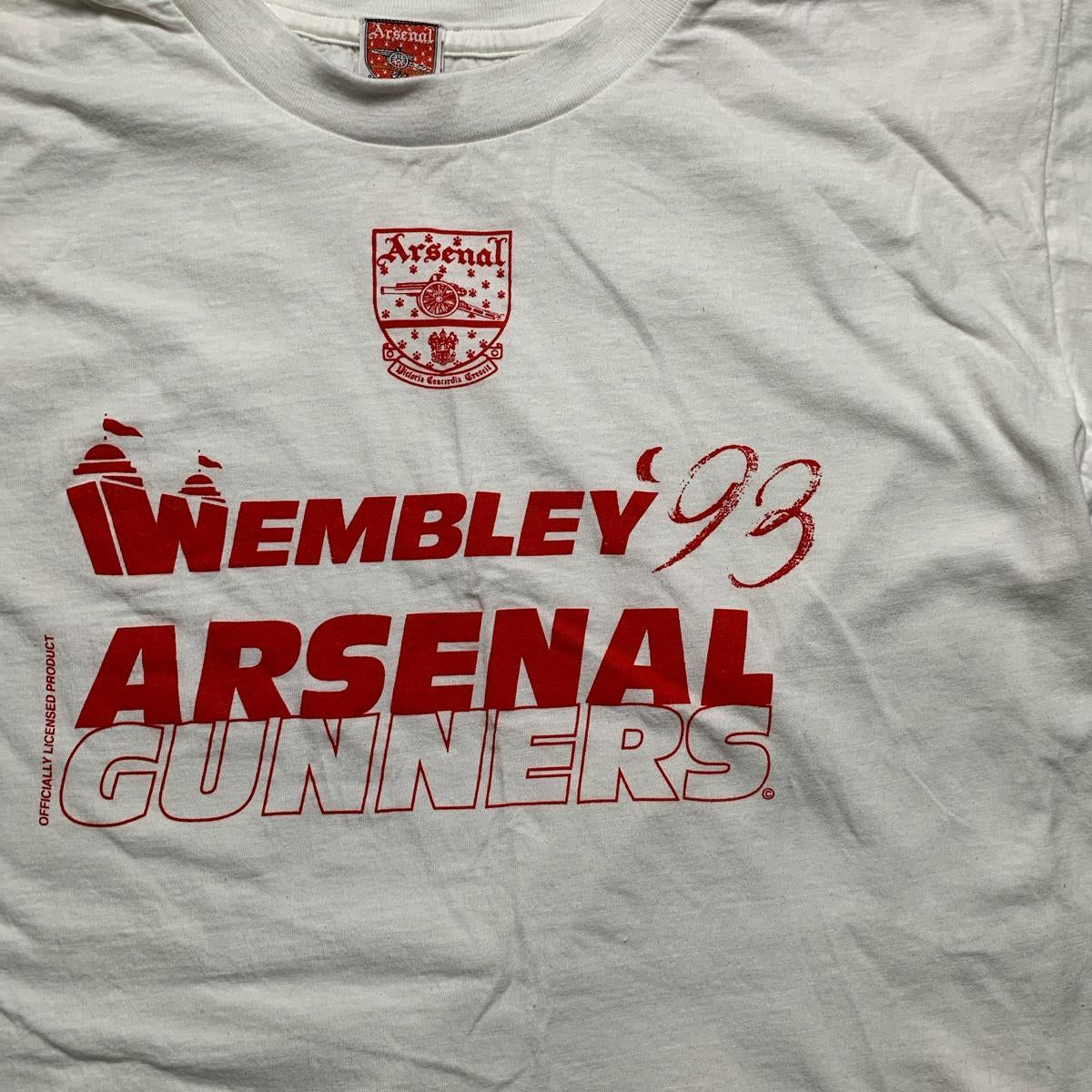 Arsenal Vintage 90’s Wembley 1993 White and Red T Shirt (XL)