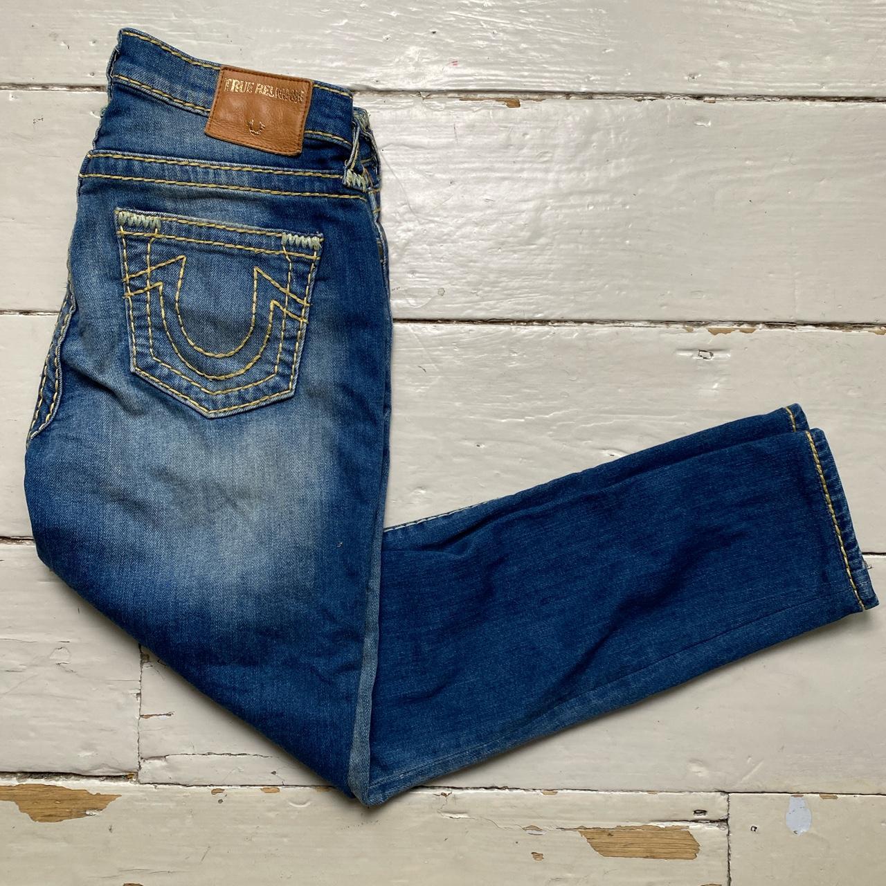 True Religion Halle Womens Blue and Big Yellow Stitch Jeans