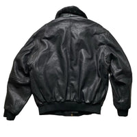 Redskins Black Leather Fur Trim Bomber Flight Jacket (L)