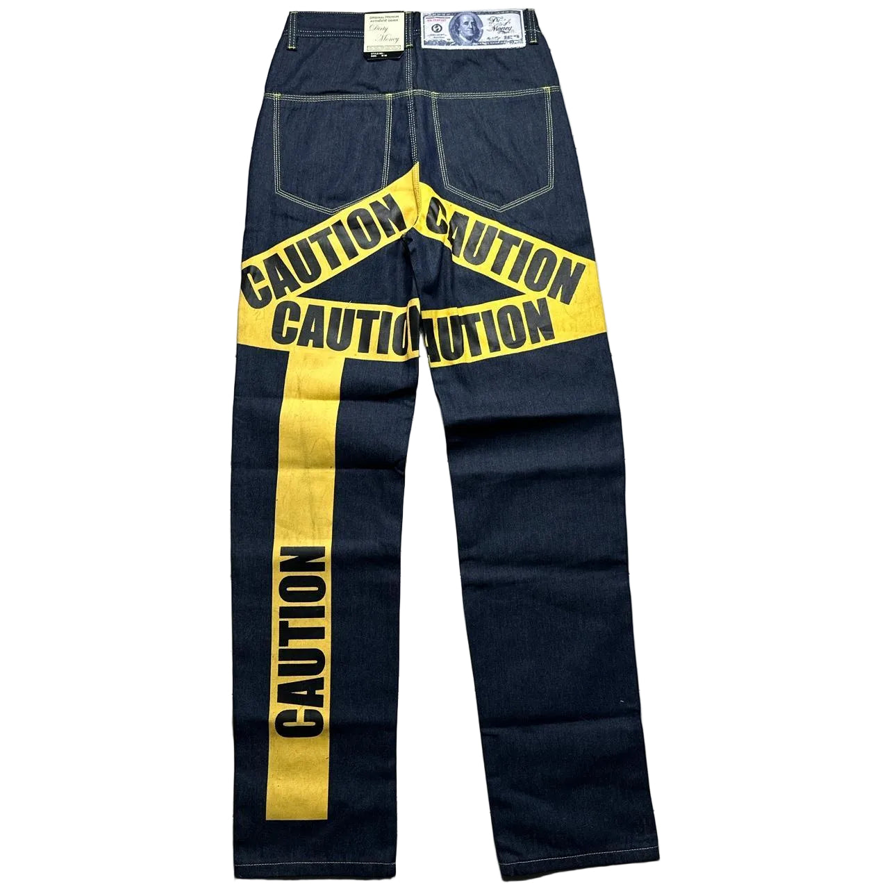 Dirty Money Vintage Caution Print Jeans (30W,38W,40W)