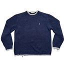 YSL Yves Saint Laurent Vintage Navy and White Cable Knit Knitted Thick Jumper (M)