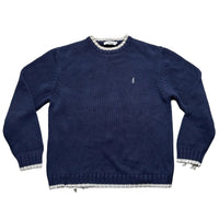 YSL Yves Saint Laurent Vintage Navy and White Cable Knit Knitted Thick Jumper (M)