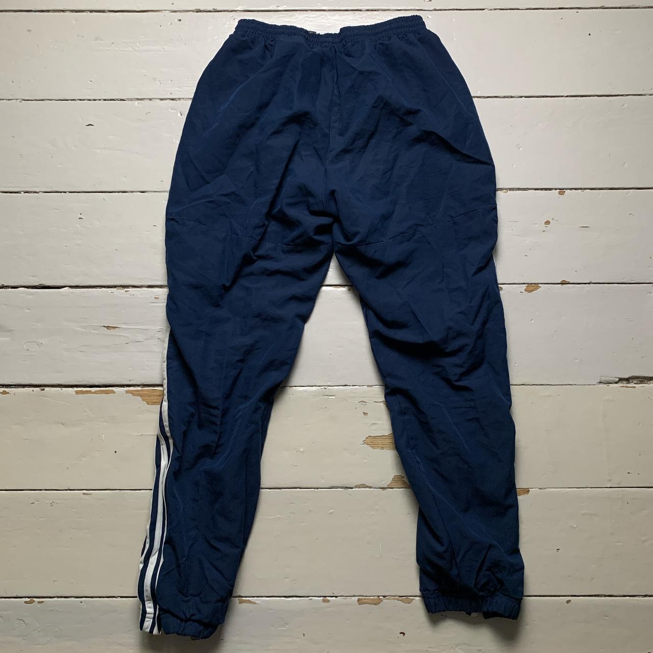 Adidas Baggy Navy and White Stripe Shell Track Pant Bottoms