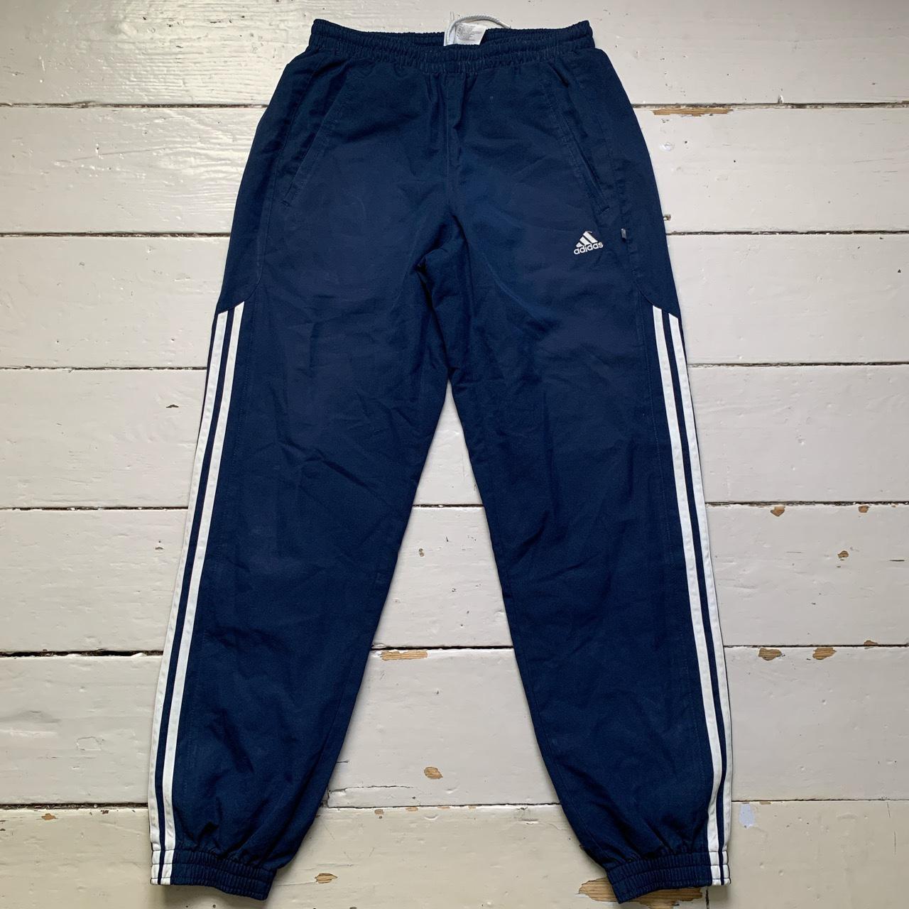 Adidas Navy and White Shell Trackpant Bottoms