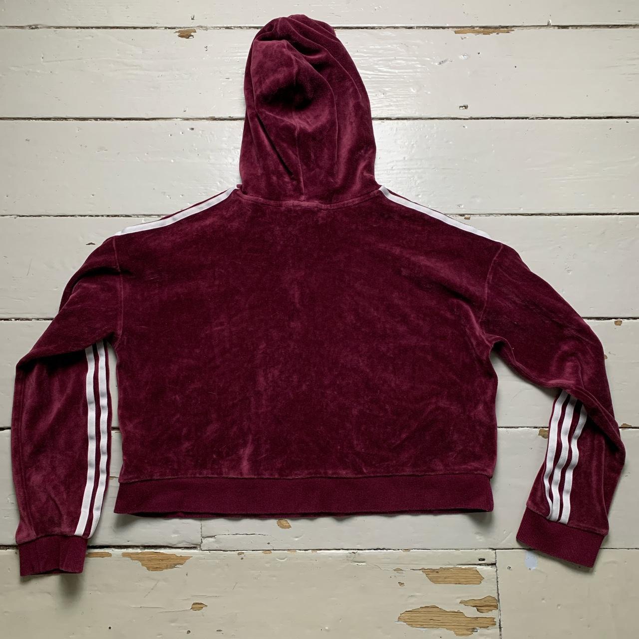 Adidas Velour Womens Hoodie Burgundy and White