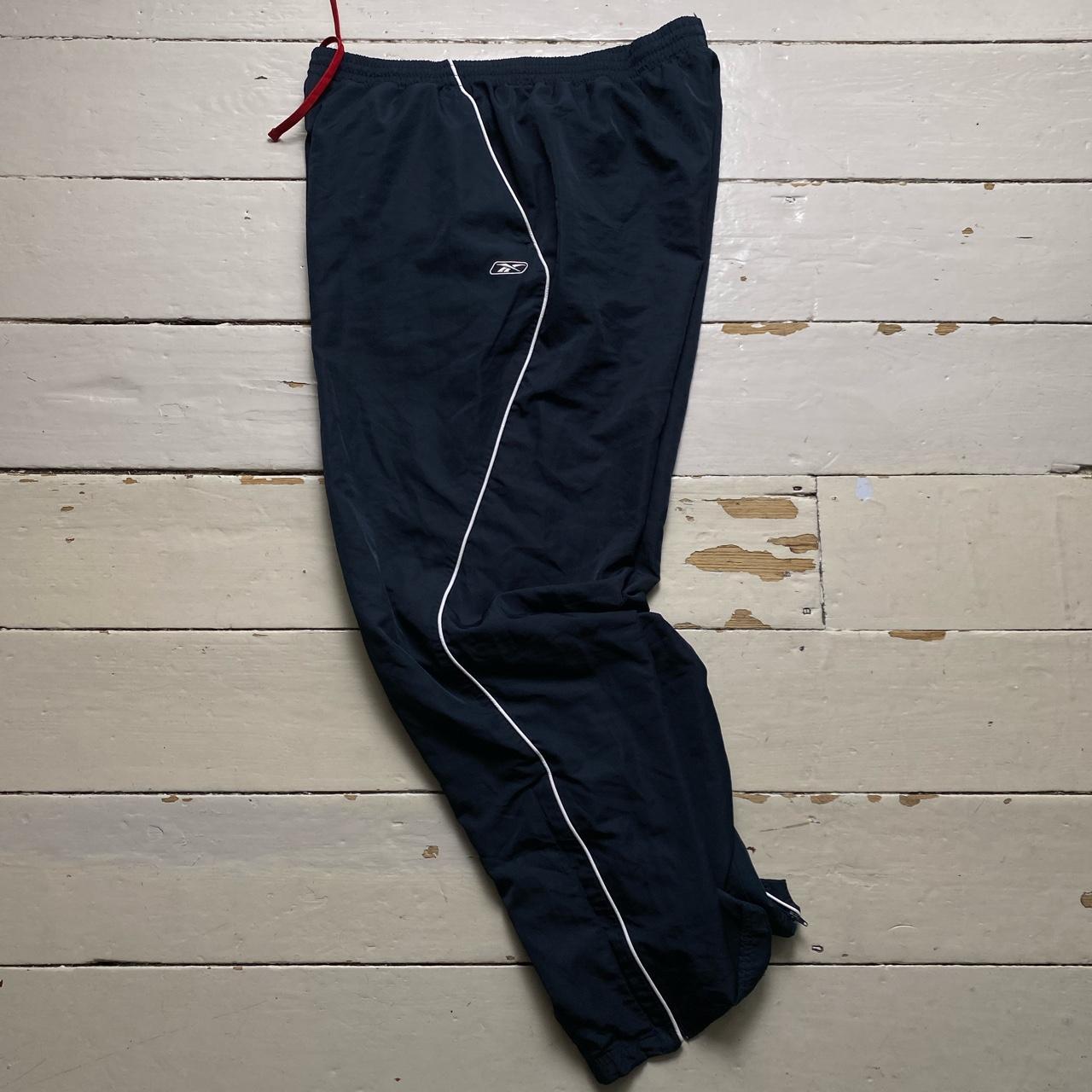 Reebok Navy and White Shell Track Pant Bottoms