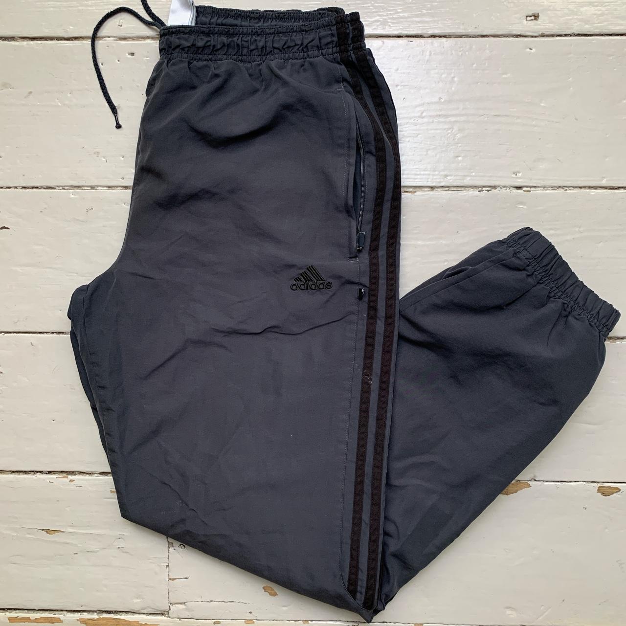 Adidas Grey and Black Baggy Shell Bottoms