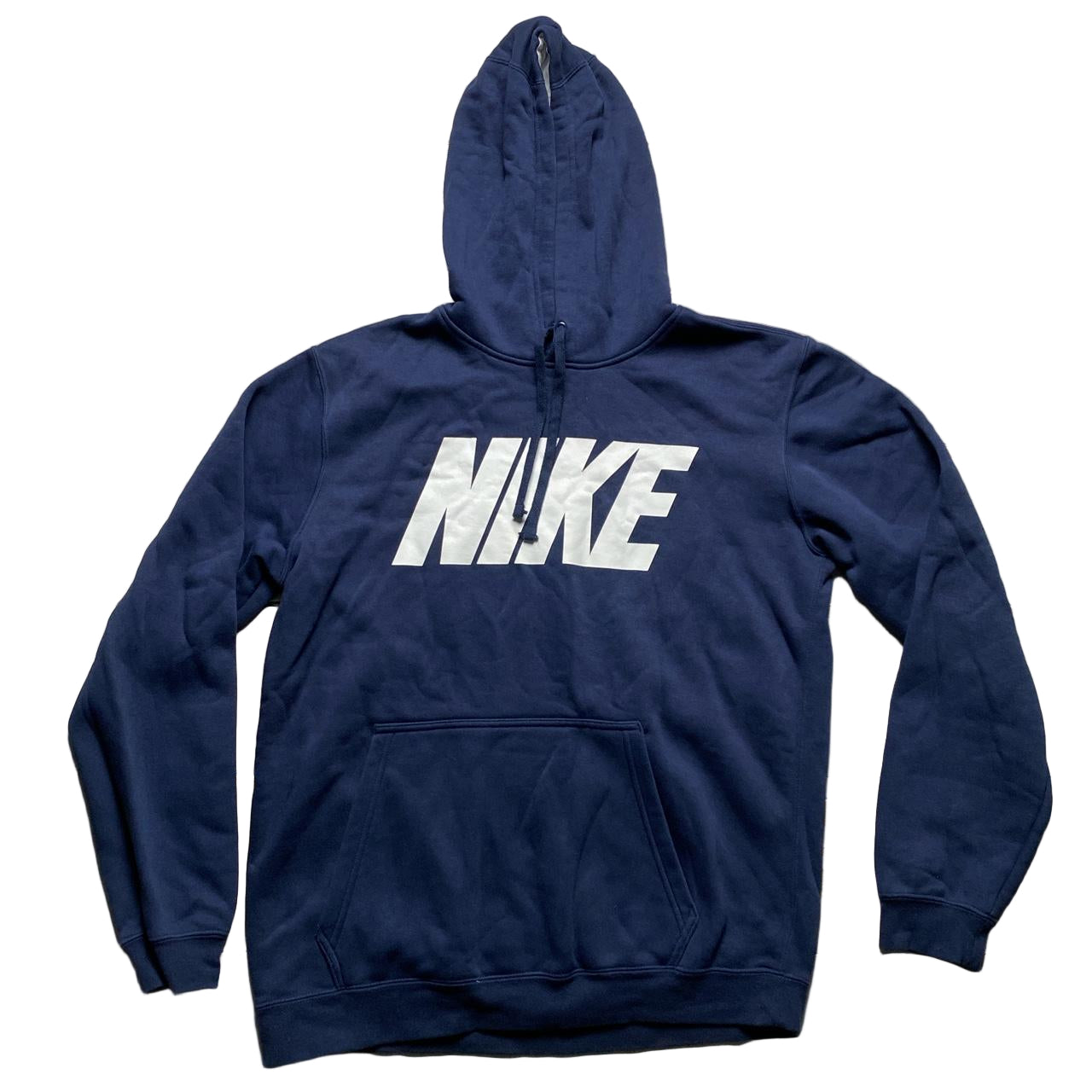 Nike Club Big Spellout Navy and White Hoodie (L)