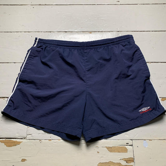 Umbro Vintage Swim Shell Track Pant Shorts Navy and White