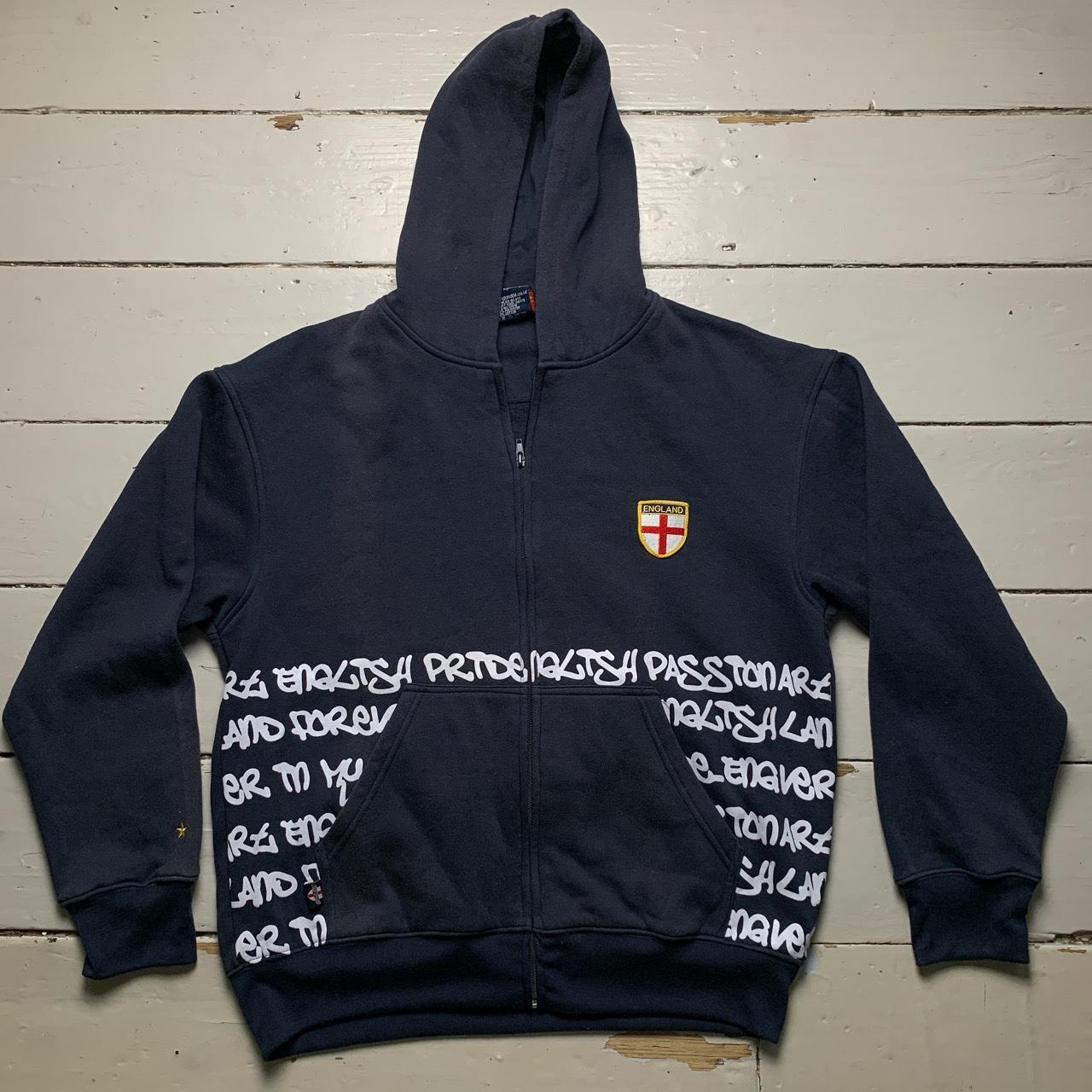 England Football Vintage Graffiti Navy and White Hoodie