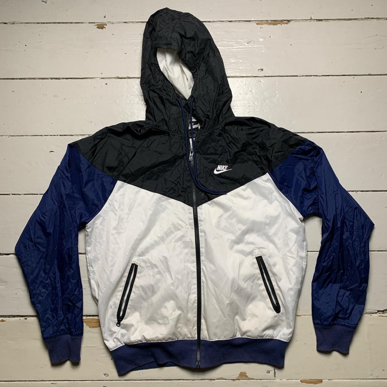 Nike Swoosh Windbreaker Shell Hooded Jacket Black Navy and White