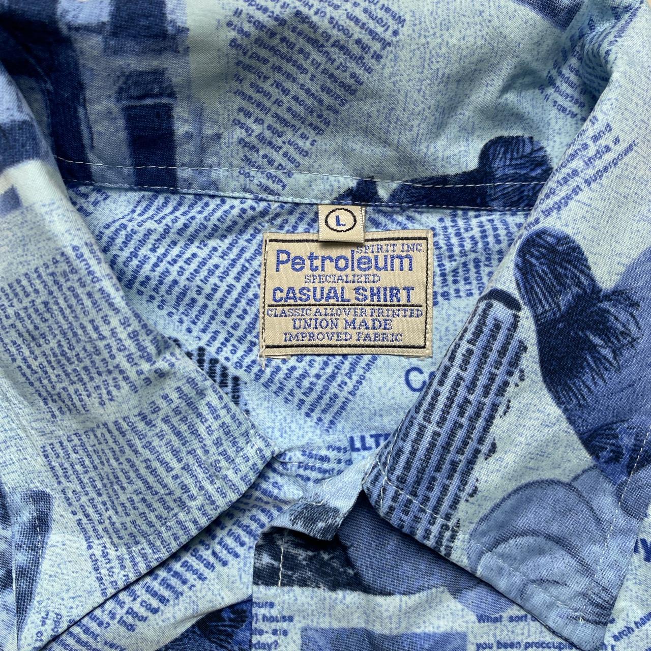 Petroleum Vintage All Over Newspaper Print Light Blue Shirt