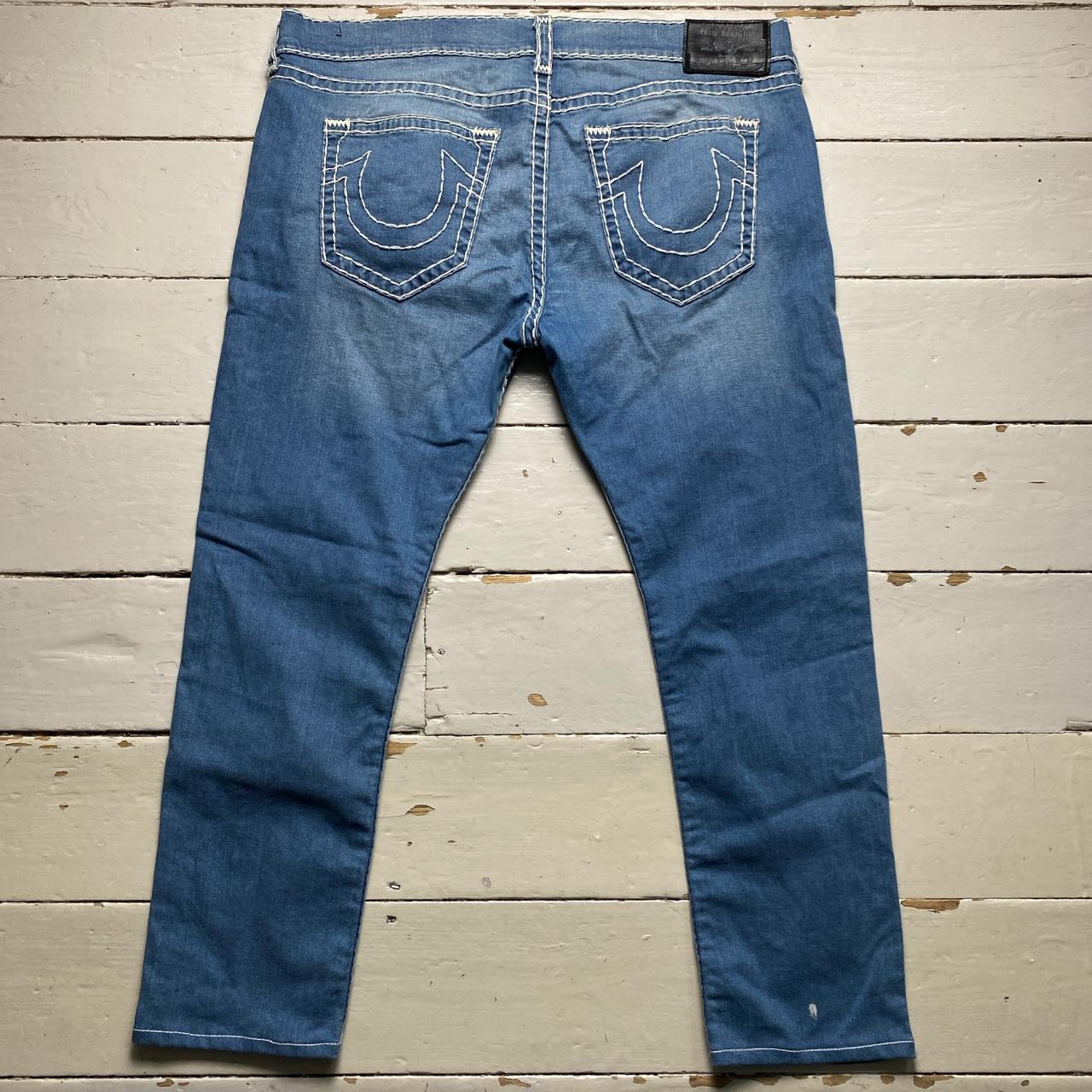 True Religion Baggy Light Blue White Big Stitch Jeans