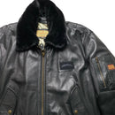 Redskins Black Leather Fur Trim Bomber Flight Jacket (L)