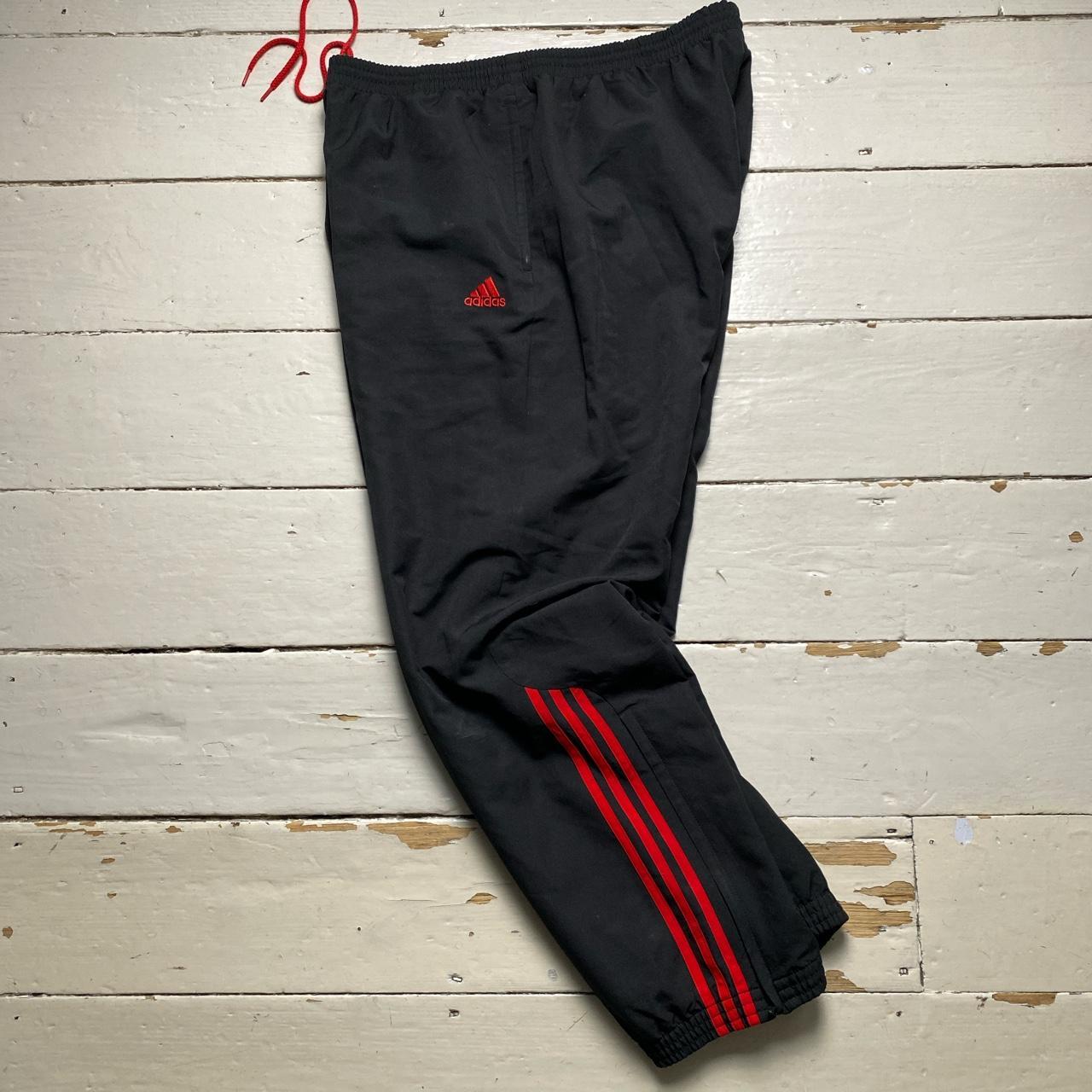 Adidas Black and Red Stripe Baggy Shell Trackpant Bottoms