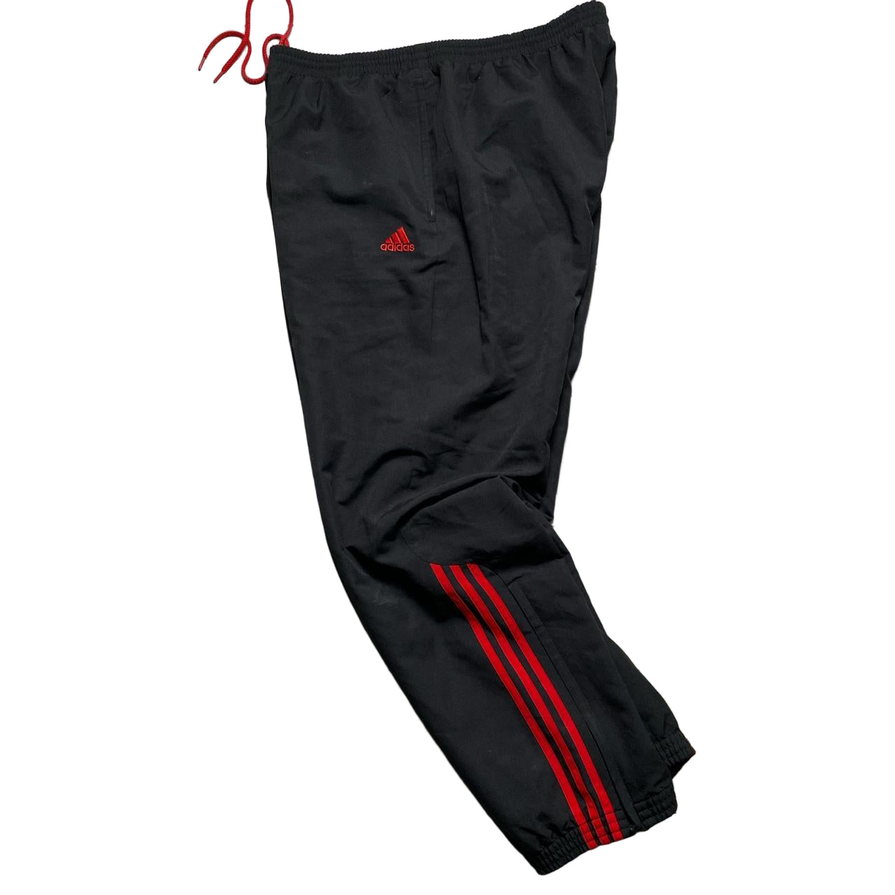 Adidas Black and Red Stripe Baggy Shell Trackpant Bottoms (XL)