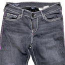 True Religion Casey Womens Grey Big Pink and White Stitch Jeans (27W)
