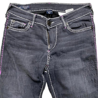 True Religion Casey Womens Grey Big Pink and White Stitch Jeans (27W)