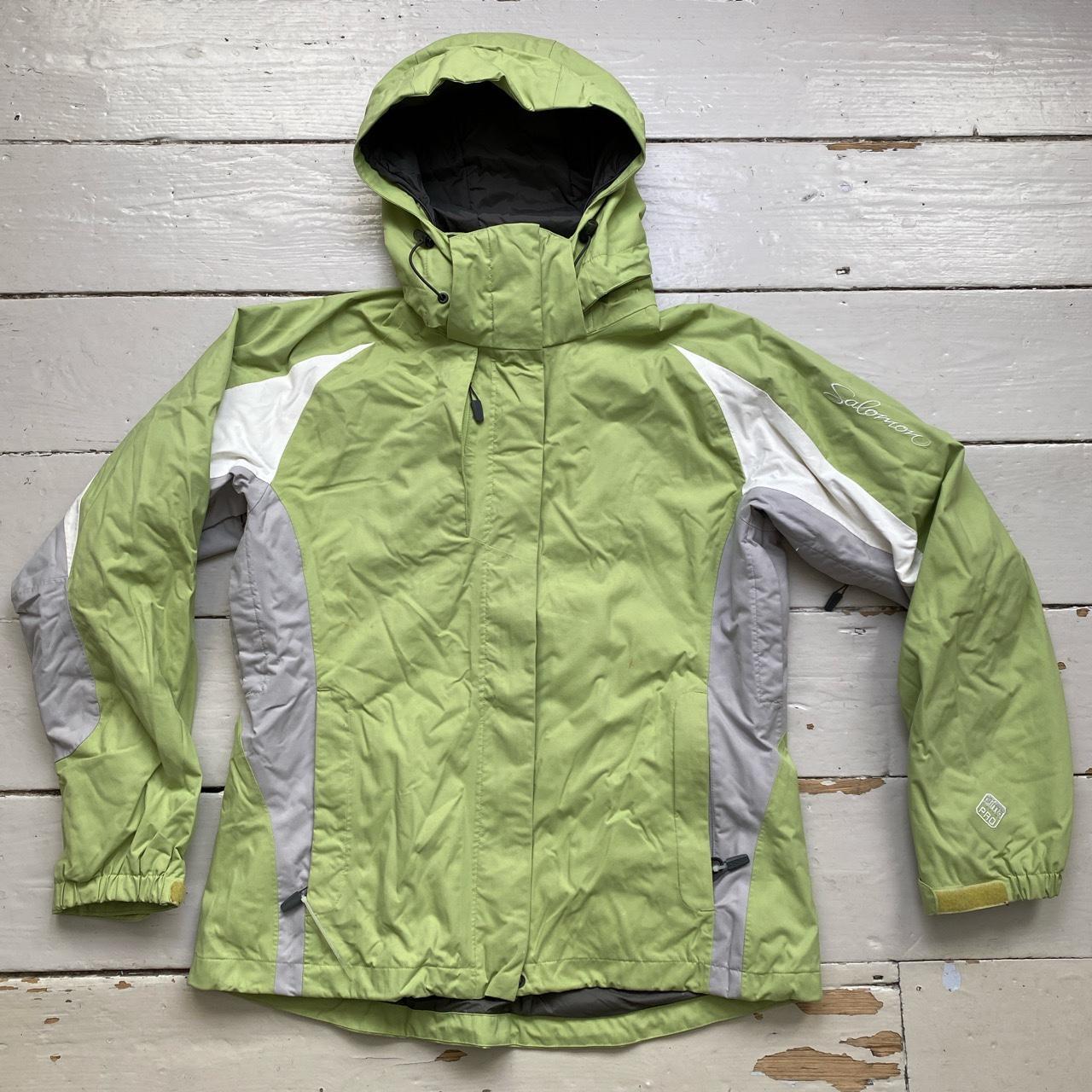 Salomon Green and White Fleece Lined Ski Jacket