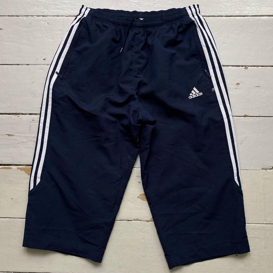 Adidas Navy and White Baggy Shell Track Pant 3/4 Shorts