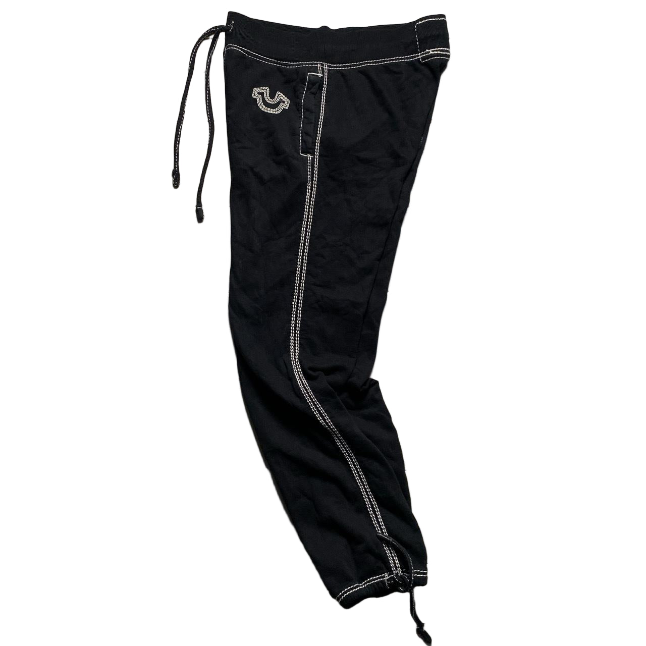True Religion Black Big White Tri Stitch Baggy Joggers (S)
