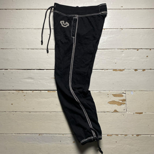 True Religion Black Big White Tri Stitch Baggy Joggers