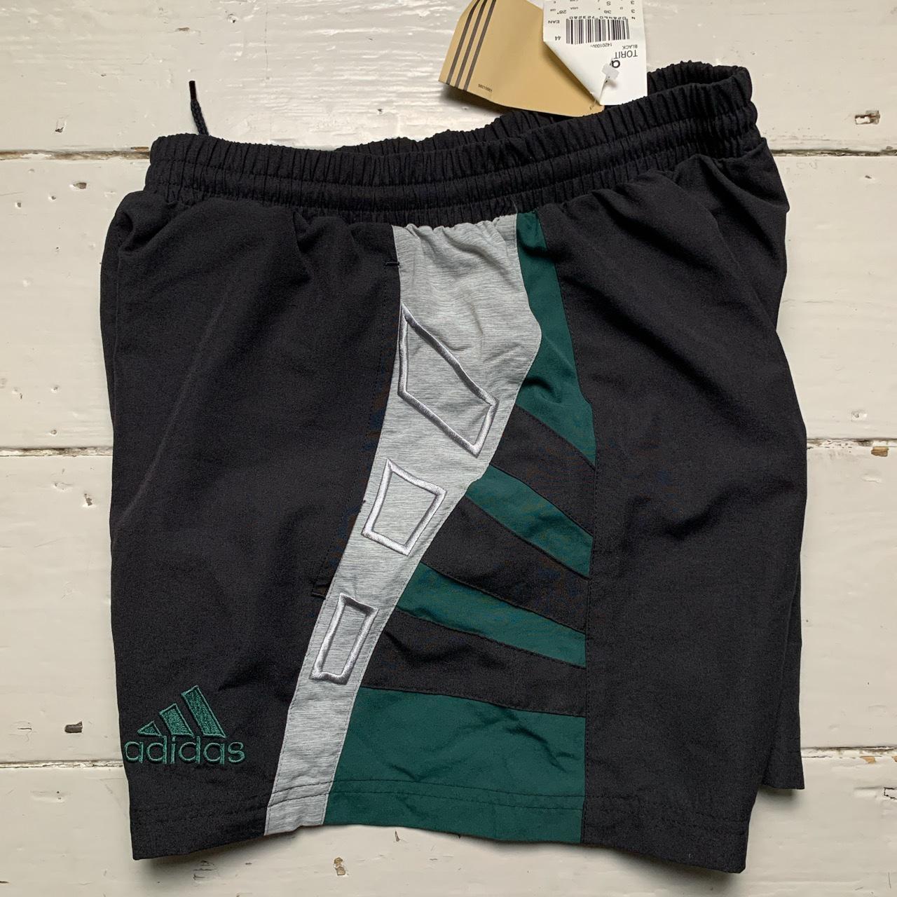 Adidas Vintage 90’s Shell Trackpant Shorts Black Grey and Green
