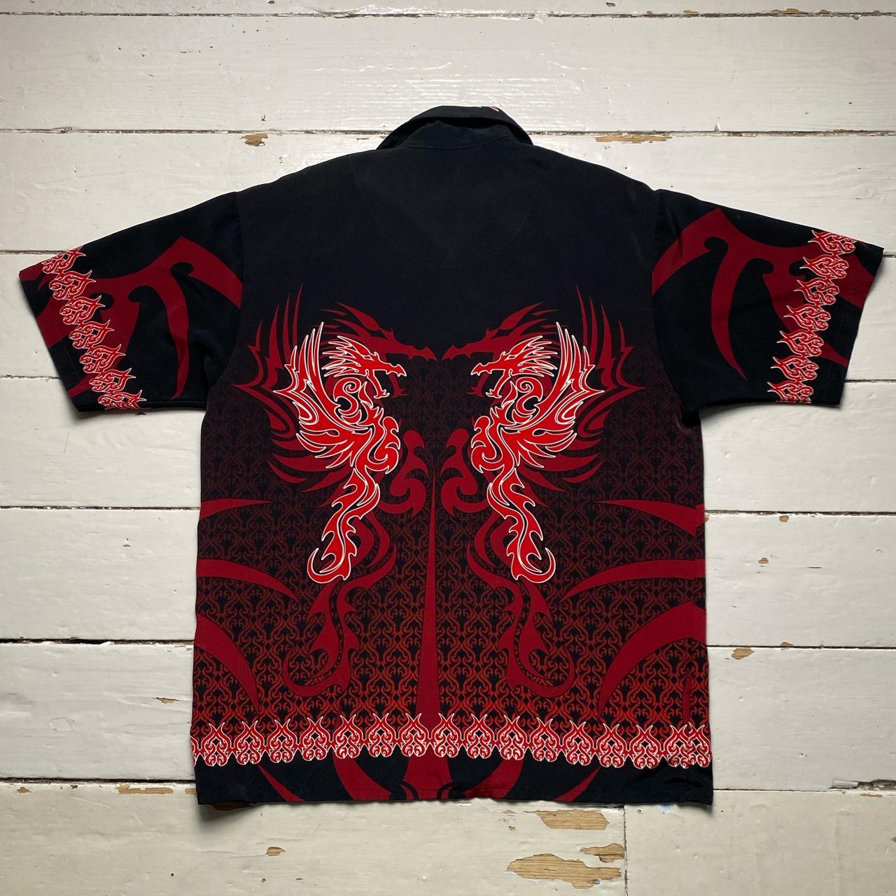 Dragonfly Black Red and White 90’s Y2k Dragon Silk Shirt