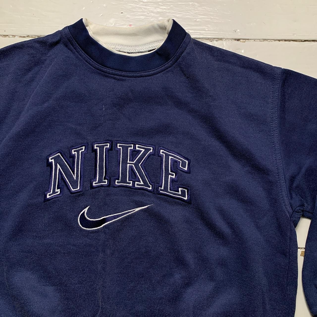 Nike Vintage 90’s Swoosh Spellout Navy and White Jumper