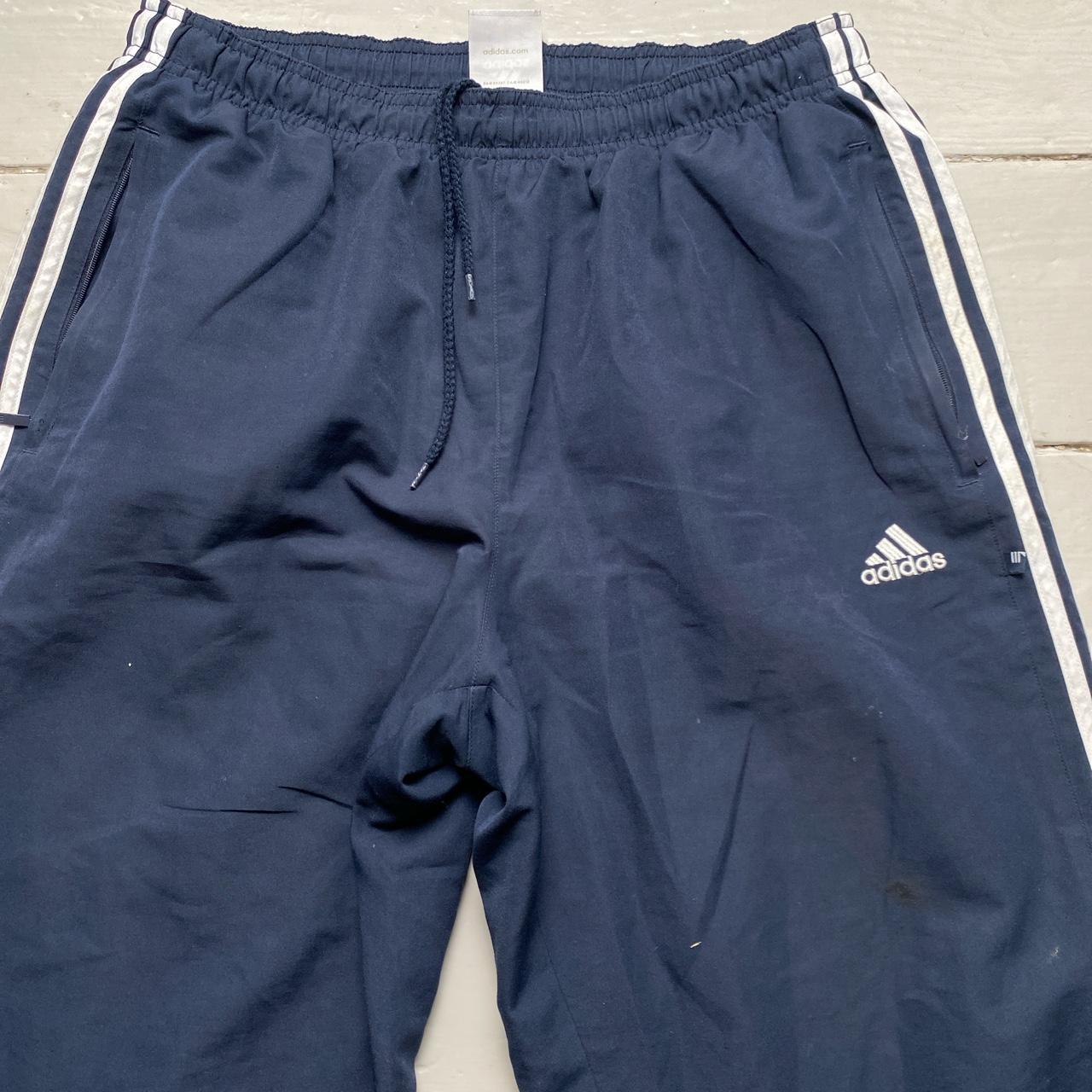 Adidas Navy and White Shell Track Pant Bottoms