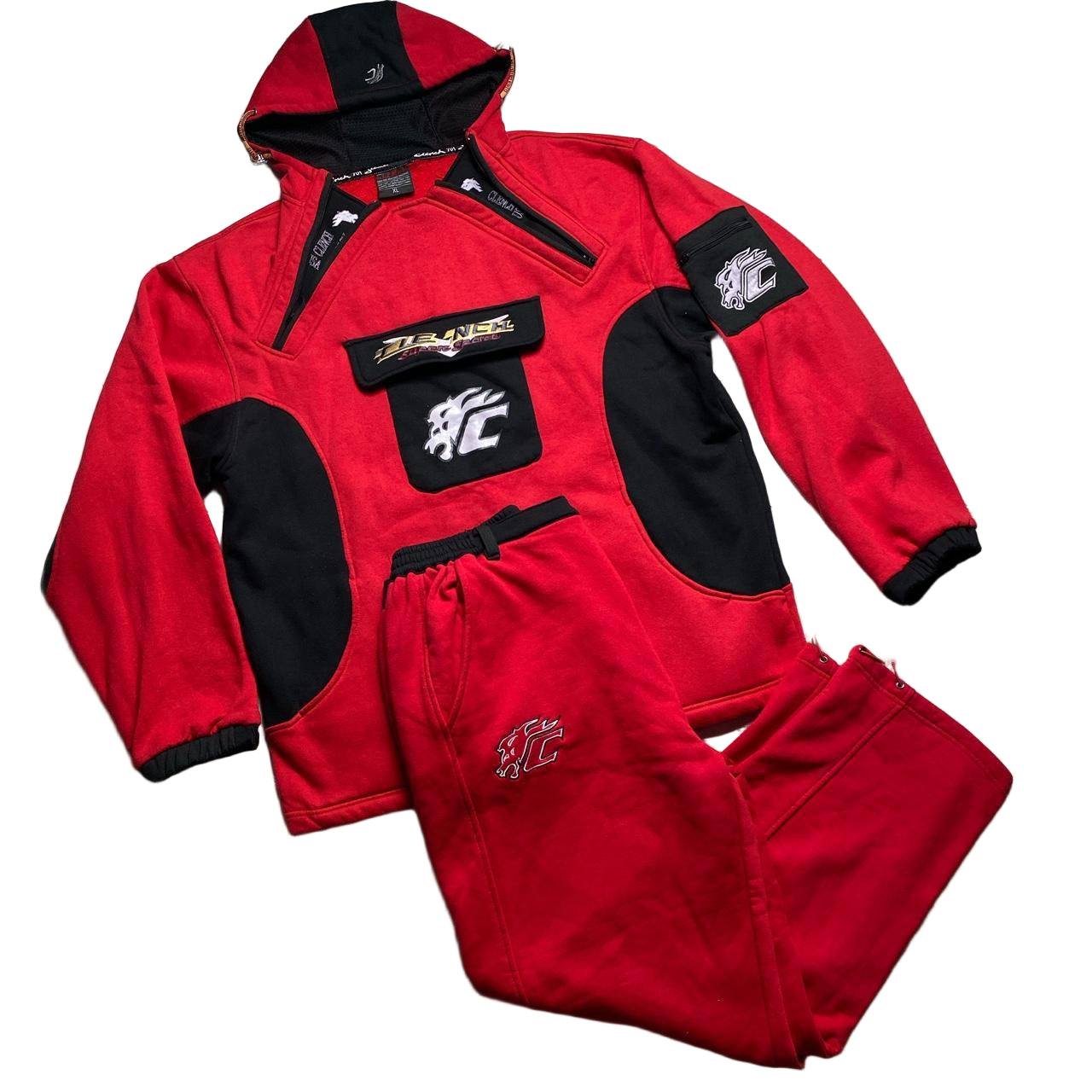 Cleanch Super Sports Vintage 90’s Baggy Red and Black Hip Hop Tracksuit (XL/2XL)