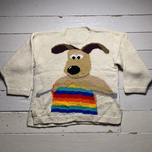 Wallace and Gromit Vintage 90’s Gromit Fully Knitted Wool Jumper Cream White