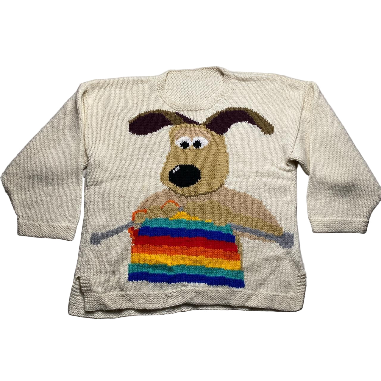 Wallace and Gromit Vintage 90’s Gromit Fully Knitted Wool Jumper Cream White (XL)