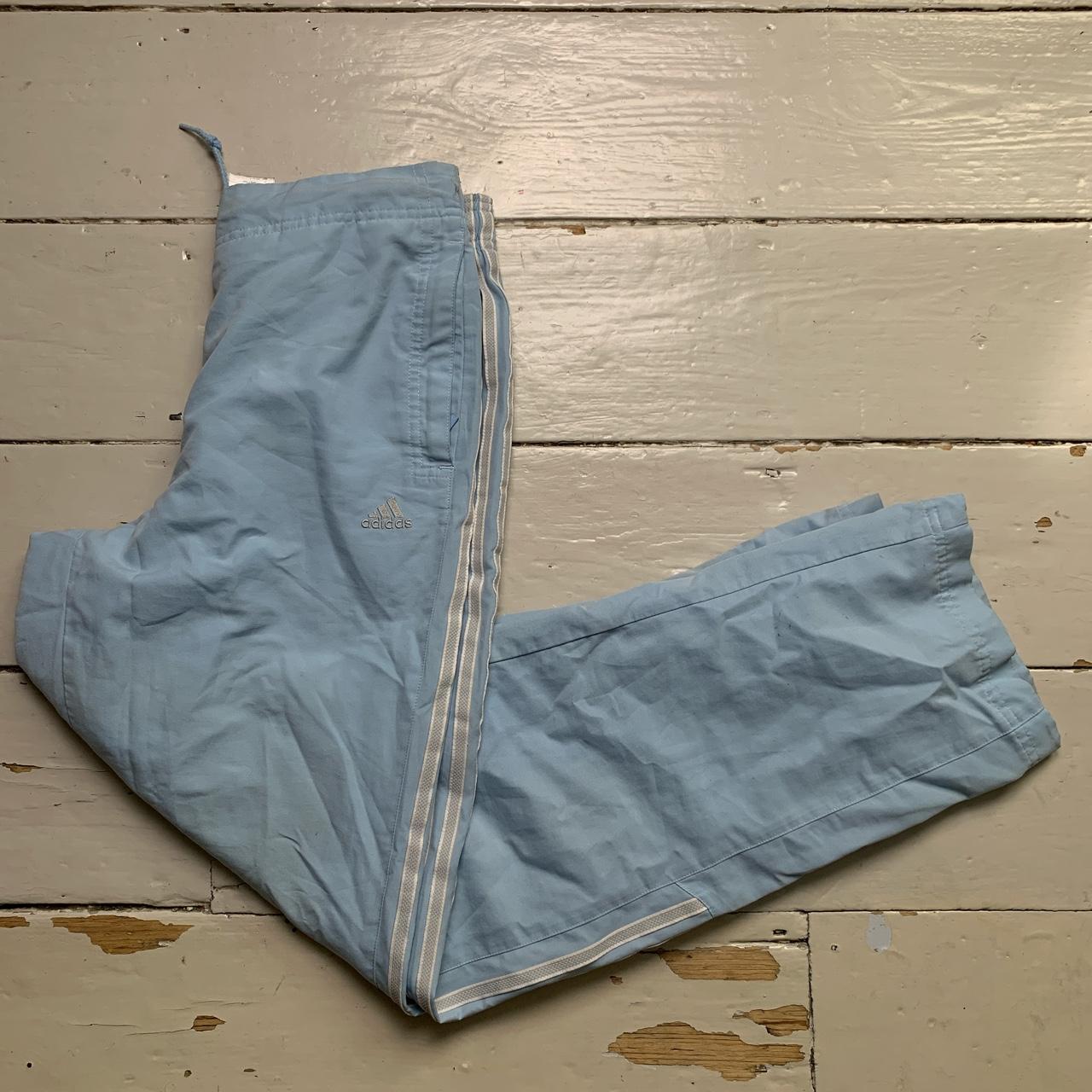 Adidas Vintage Baby Blue and White Shell Track Pant Bottoms