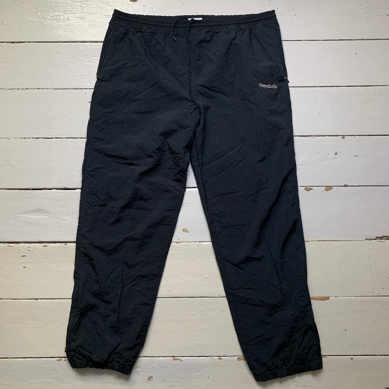 Reebok Vintage Black and White Baggy Shell Track Pant Bottoms