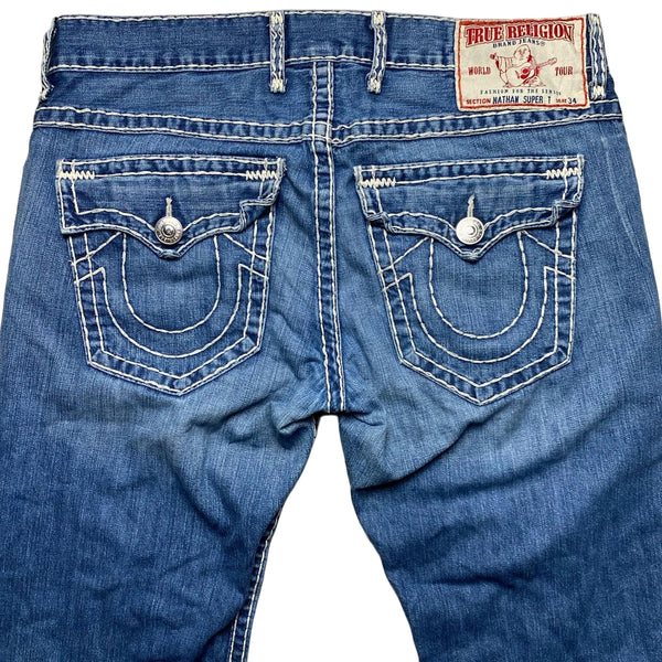 True Religion Big White Stitch Baggy Nathan Super T Blue Jeans
