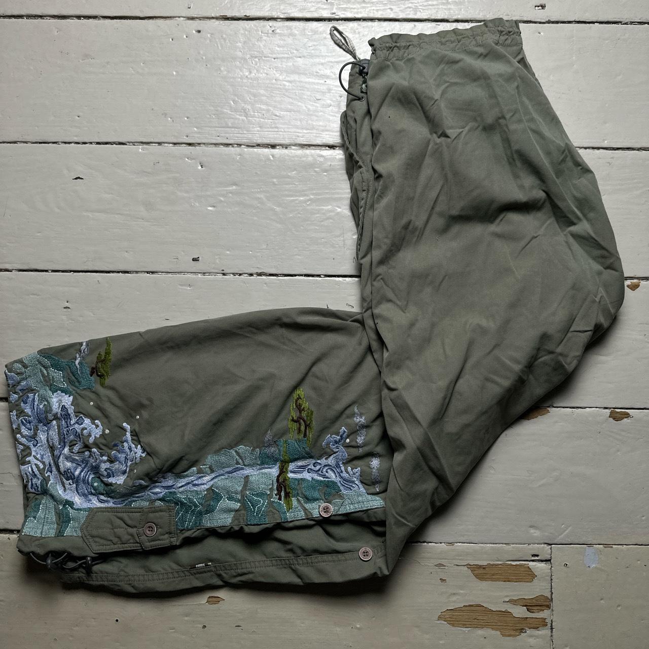 Maharishi Khaki Green Wave and Trees Embroidered Parachute Baggy Cargo Trousers