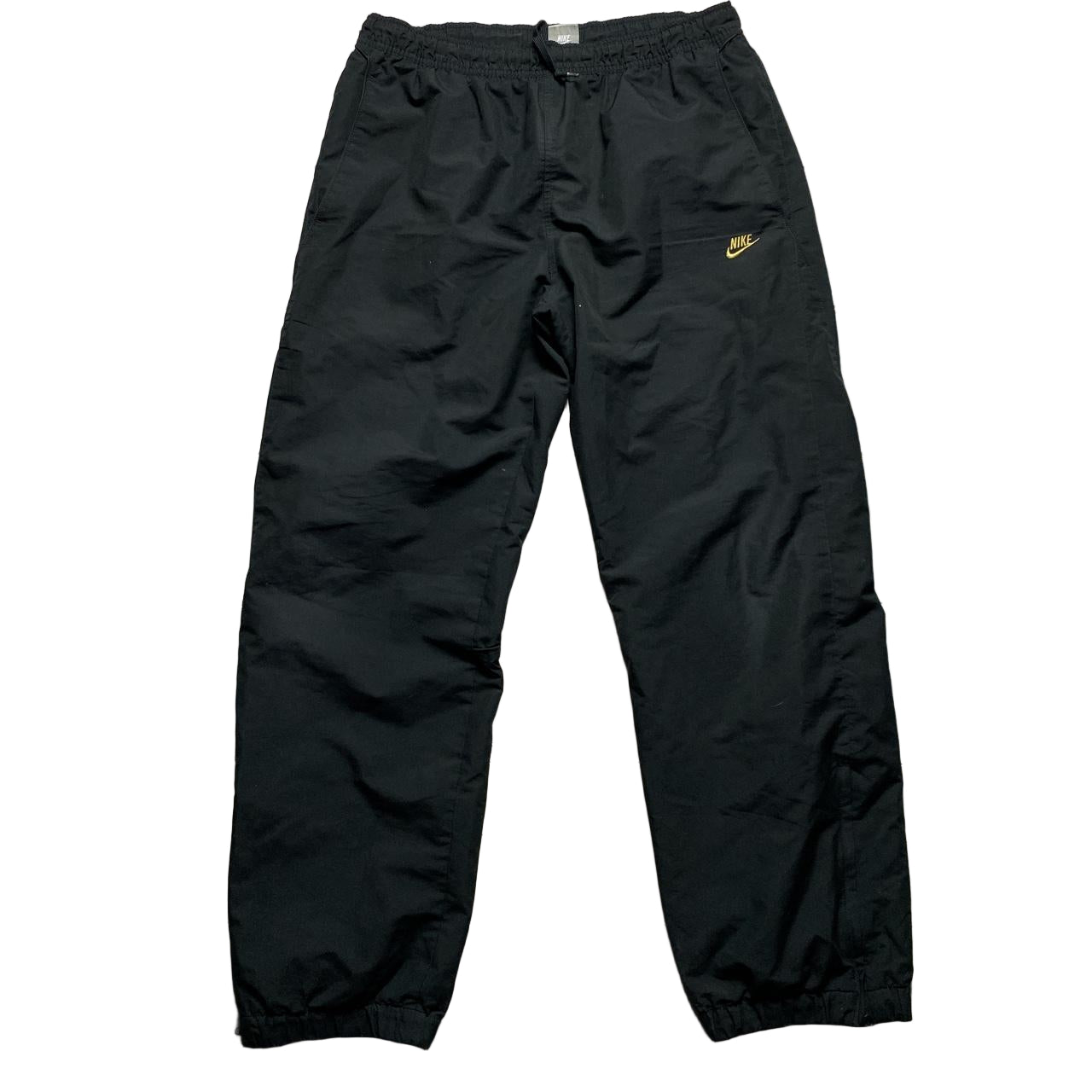 Nike Shell Trackpant Baggy Tracksuit Bottoms Black and Gold (L)